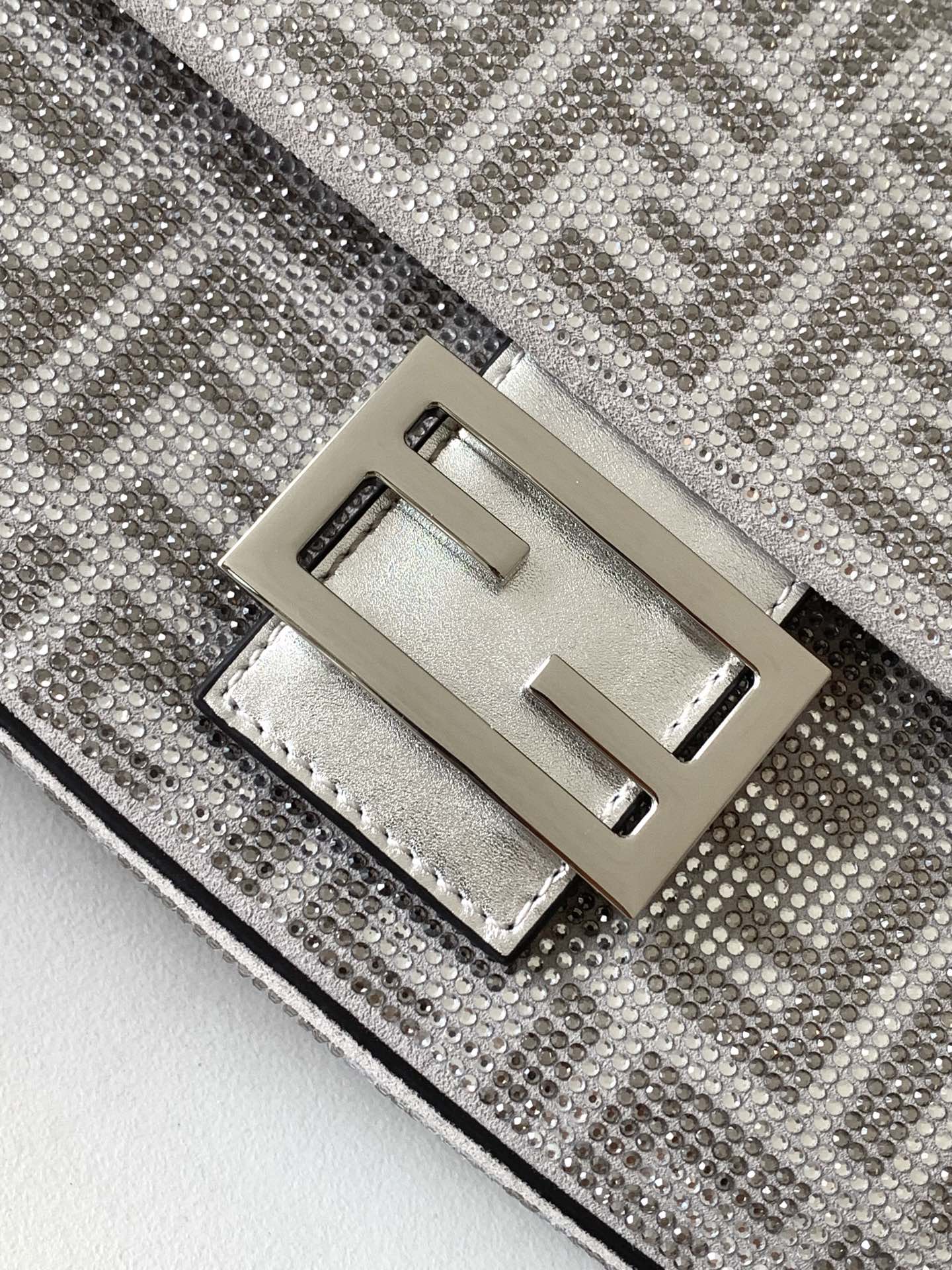 Fendi Medium Baguette FF Chenille Shoulder Bag Silver